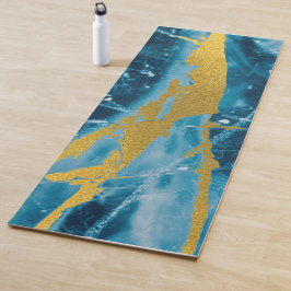 Tapete De Yoga Geode Agate Gemstone Blue e Dourado