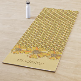 Tapete De Yoga Geométrico Floral Laranja Retro dos Anos 70