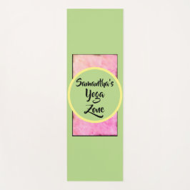 Tapete De Yoga Geométrico Verde Rosa Nome Aquarela