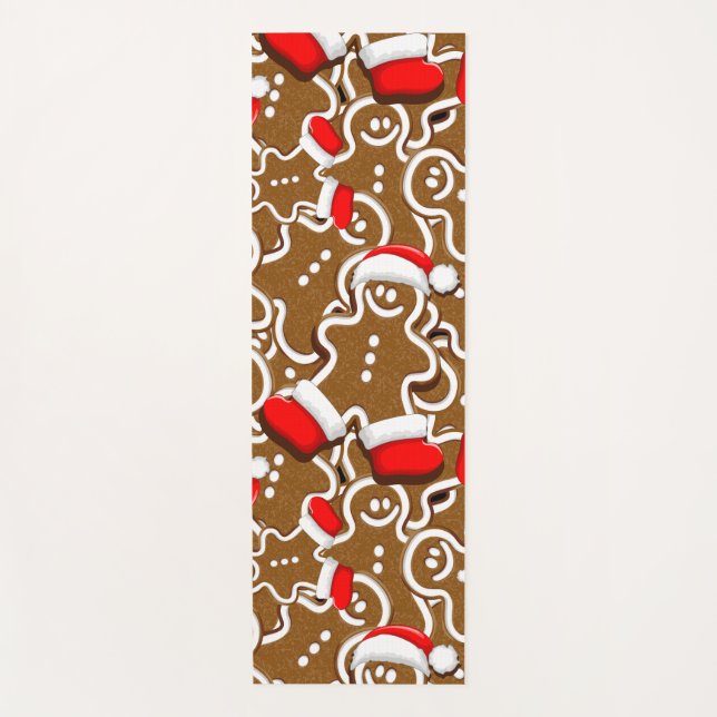 Tapete De Yoga Gingerbird Man Christmas Papai Noel (Frente)