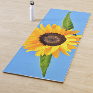 Tapete De Yoga Girassol Amarelo contra sol no céu azul Ioga Mat