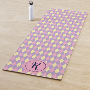 Tapete De Yoga Girly Argyle Rosa Amarelo e Roxo Gym
