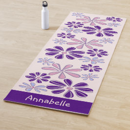 Tapete De Yoga Girly Indigo Pink Name Flower Doodle Patterno