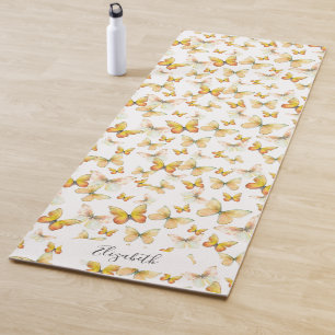 Tapete De Yoga Girly Orange Pastel Butterflies Nome personalizado