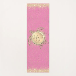 Tapete De Yoga Glam Dourado Turtle Stars em Rosa Personalizado