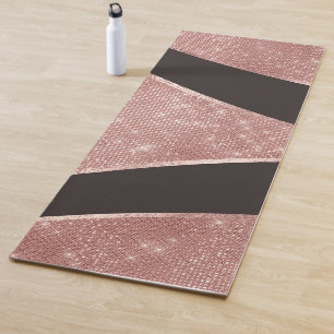 Tapete De Yoga Glamorosa Rosa de prata cinza Dourada Geo