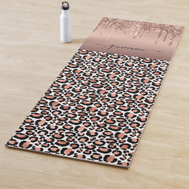Tapete De Yoga Glitter Coloca Rosa de Leopardo Dourada Menina