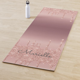 Tapete De Yoga Glitter Dourado com Rosa monograma