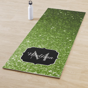 Tapete De Yoga Glitter verde-claro brilha Monograma