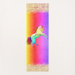 Tapete De Yoga Glittery Rainbow Unicorn Personalizado
