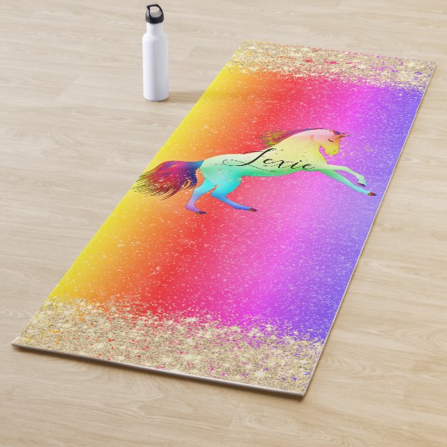 Tapete De Yoga Glittery Rainbow Unicorn Personalizado (In Situ)