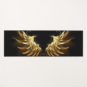 Tapete De Yoga Golden Angel Wings on Black background