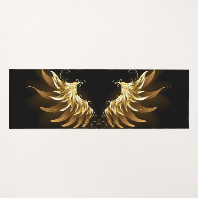 Tapete De Yoga Golden Angel Wings on Black background (Frente (Horizontal))