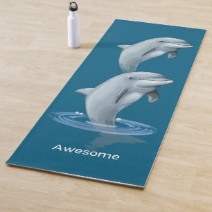 Tapete De Yoga Golfinhos Modernos Elegantes & Texto no Azul Ocean