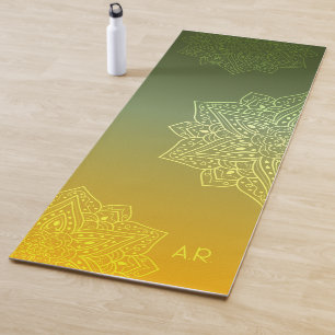 Tapete De Yoga Gradiente Assimétrico de Mandala de Verde a Amarel