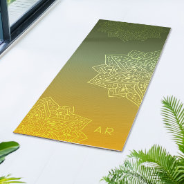 Tapete De Yoga Gradiente Assimétrico de Mandala de Verde a Amarel
