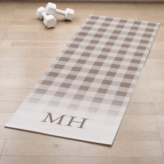 Tapete De Yoga Gradiente Moderno Xadrez Marrom Monograma Mínimo