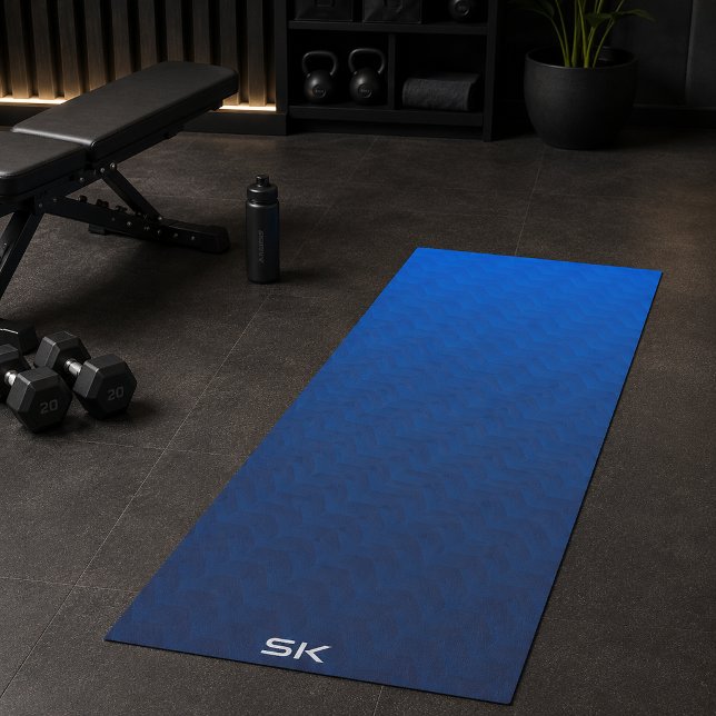Tapete De Yoga Gradiente Monograma Chevron Azul (Criador carregado)