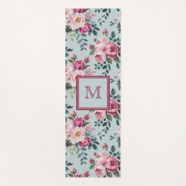 Tapete De Yoga Grandmillennial Rosa Desbotada Floral Monograma Pe