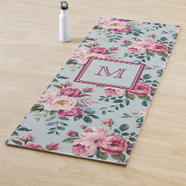Tapete De Yoga Grandmillennial Rosa Desbotada Floral Monograma Pe