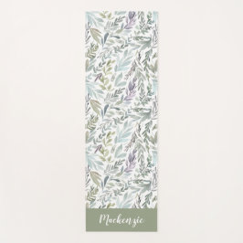 Tapete De Yoga Green Blue Botanical Watercolor Monogram Name