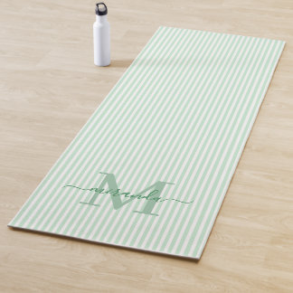 Tapete De Yoga Green & White Stripes Monogram Name