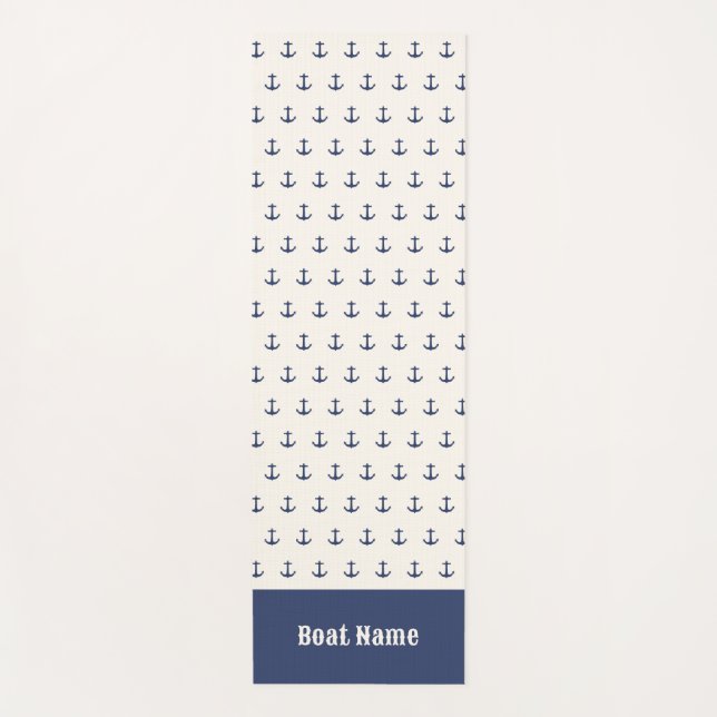 Tapete De Yoga Grelha Costeira de Âncora Náutica Marinho Creme Az (Frente)