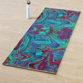 Tapete De Yoga Groovy Abstrato Retro Art em Azul e Vermelho