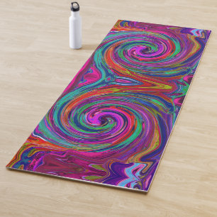 Tapete De Yoga Groovy Abstrato Retro Magenta Dark Rainbow Swirl