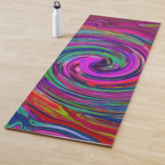 Tapete De Yoga Groovy Abstrato Retro Magenta Dark Rainbow Swirl (In Situ)