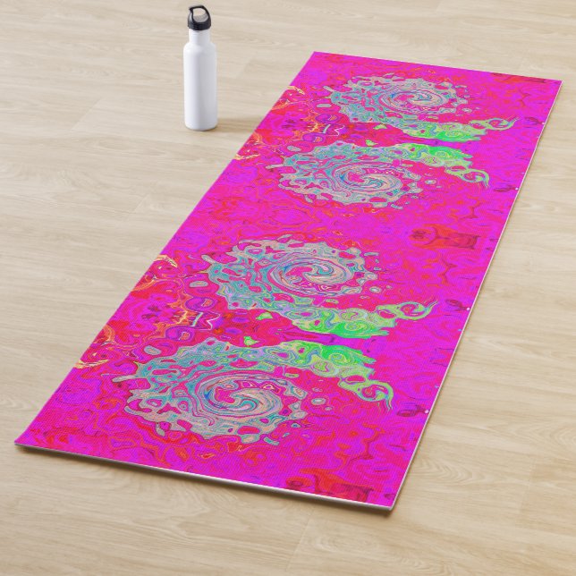 Tapete De Yoga Groovy Abstrato Teal Blue e Red Swirl (In Situ)