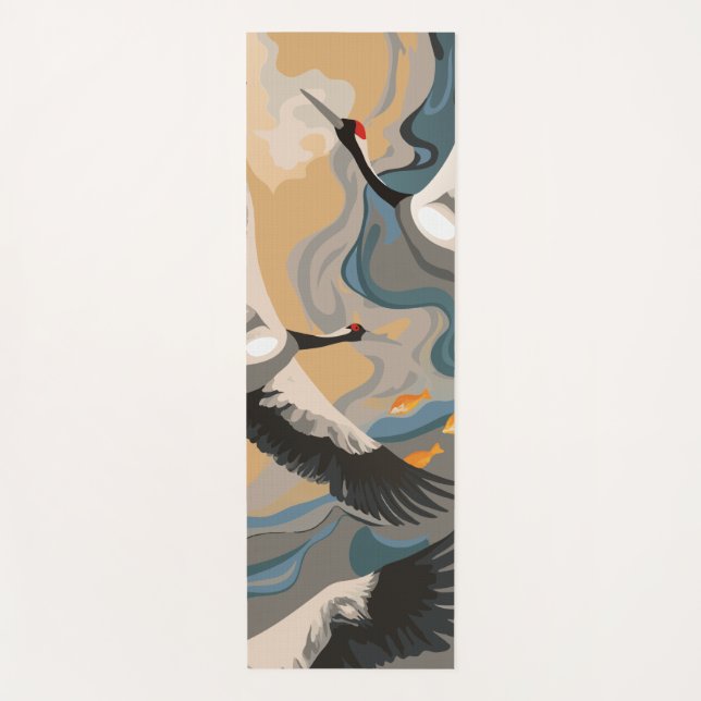 Tapete De Yoga Gruas Em Curso Sobre O Rio (Frente)