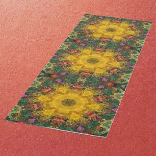 Tapete De Yoga Hex Mandala Amarelo Verde e Laranja