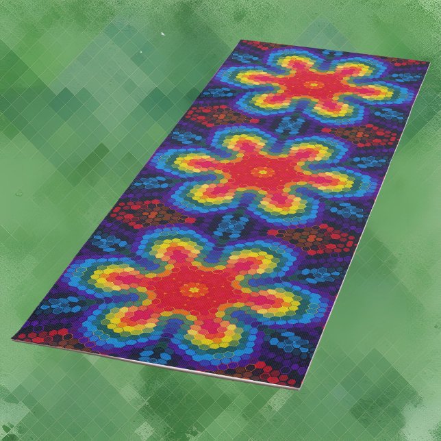 Tapete De Yoga Hex Mandala Red Yellow e Blue (Criador carregado)