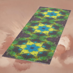 Tapete De Yoga Hex Mandala Verde Amarelo e Azul