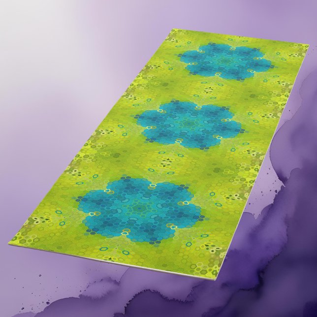 Tapete De Yoga Hex Mandala Verde e Azul (Criador carregado)