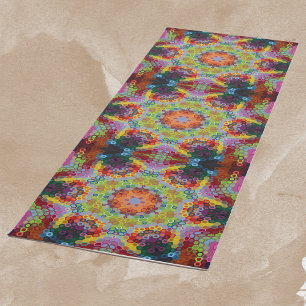 Tapete De Yoga Hex Mandala Verde Rosa e Laranja