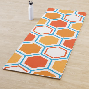Tapete De Yoga Hexágono em laranja, azul e branco