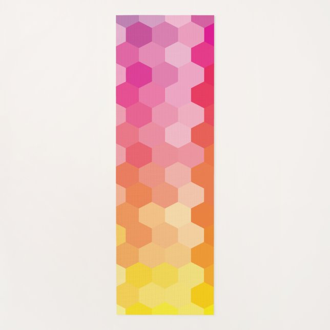 Tapete De Yoga Hexágono Geométrico forma amarelo-rosa (Frente)