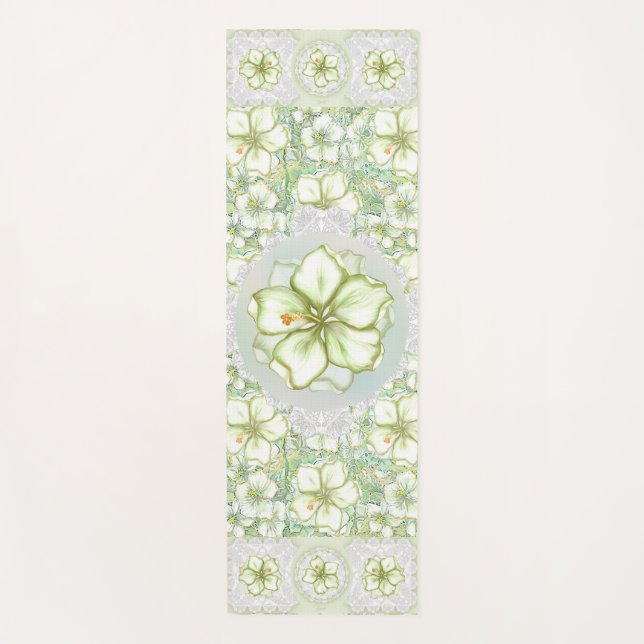 Tapete De Yoga Hibiscus & lace WHITE (Frente)