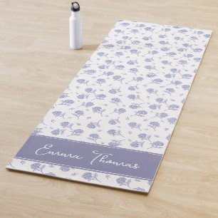 Tapete De Yoga Hortênsia Azul e Branca Toile Botânico Personaliza