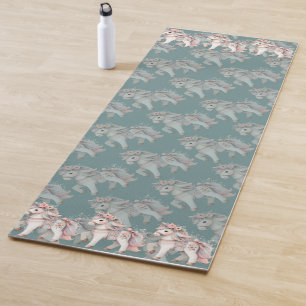 Tapete De Yoga Ilustração da Fantasia Floral Pastel Horse