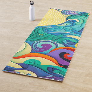 Tapete De Yoga Ilustração de Arte de Linha de Ondas de Sol Colori