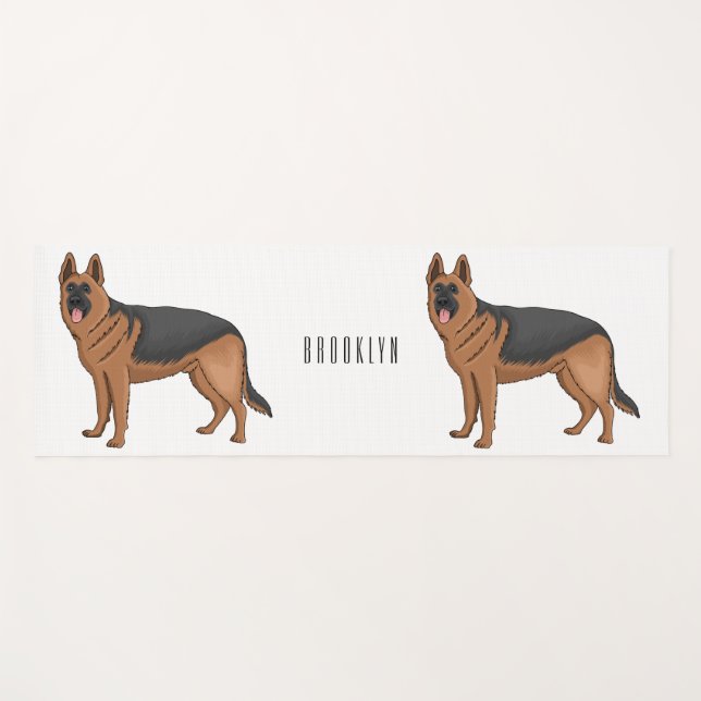 Tapete De Yoga ilustração de desenho animado de cão german shephe (Frente (Horizontal))