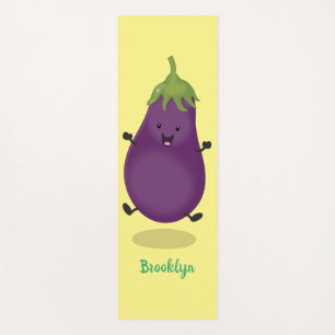 Tapete De Yoga Imagem de desenho animado de beringela doce e feli