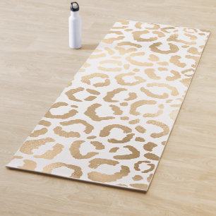 Tapete De Yoga Impressão Animal Leopardo Branco Dourado Elegante