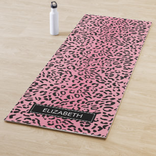 Tapete De Yoga Impressão Animal, Leopardo-Monograma Nome Moderno