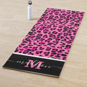 Tapete De Yoga Impressão Animal Leopardo Monograma Rosa