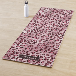 Tapete De Yoga Impressão Animal Leopardo Rosa Com Folha Falsa E N