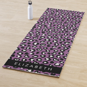Tapete De Yoga Impressão Animal, Leopardo Roxo, Corações, Seu Nom